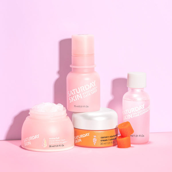 4 products with pink background